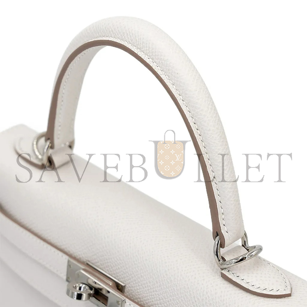 HERMÈS MASTER KELLY 25 MILK GRAY GRIS PALE EPSOM SILVER BUCKLE (25*17*7cm)